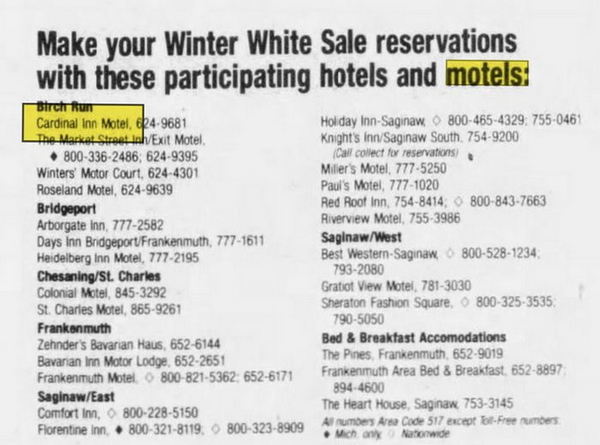 Cardinal Inn Motel - Feb 1989 Ad